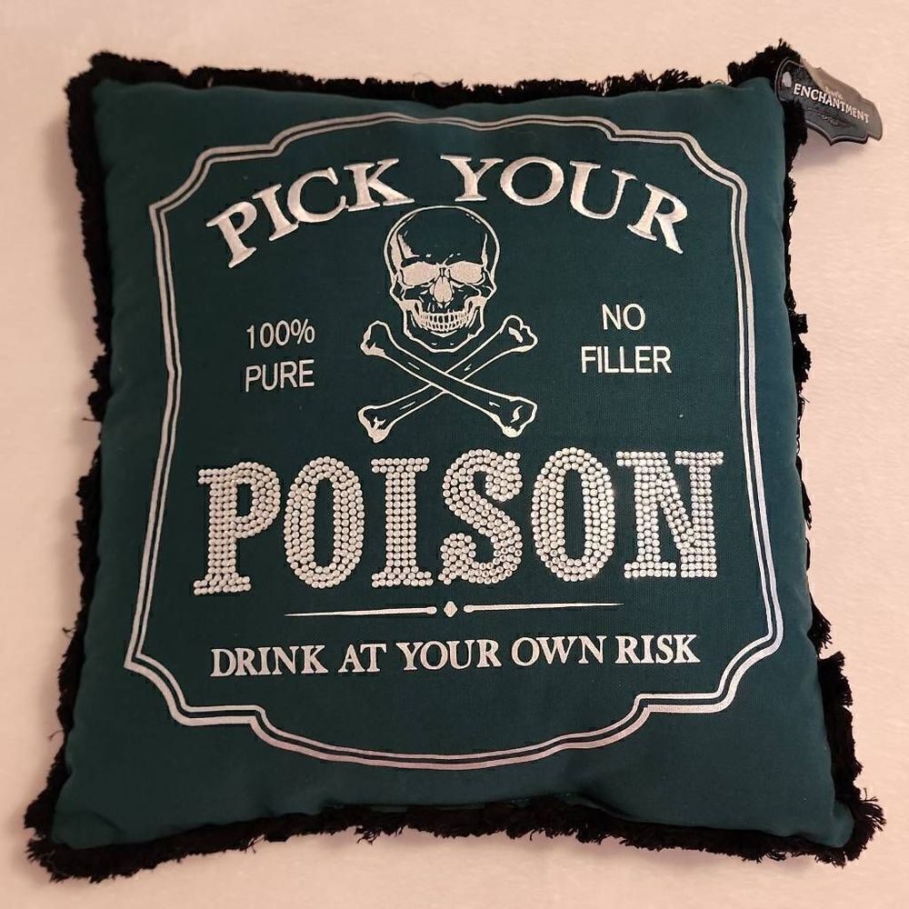 Dark Enchantment Decorative Pillow Dark Green with Silver Graphics 17" X 17"